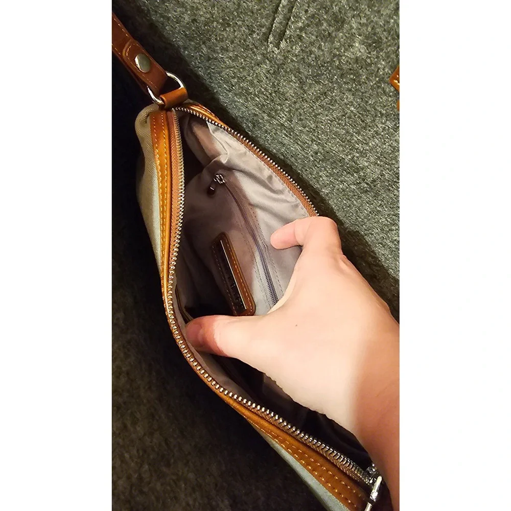 Antik kraft‎ gray tote with brown straps with additional zip bag inside